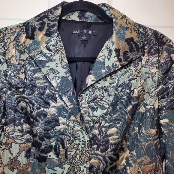 Lafayette 148 Multicolored Blazer Black Green Metallic Bronze Size 4 - Picture 3 of 12